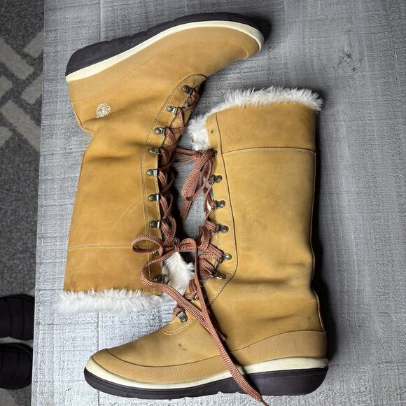 Timberland Womens Size 8.5 Boots Lace Up Wheat Nubuck Leather Faux Fur - Picture 2 of 6